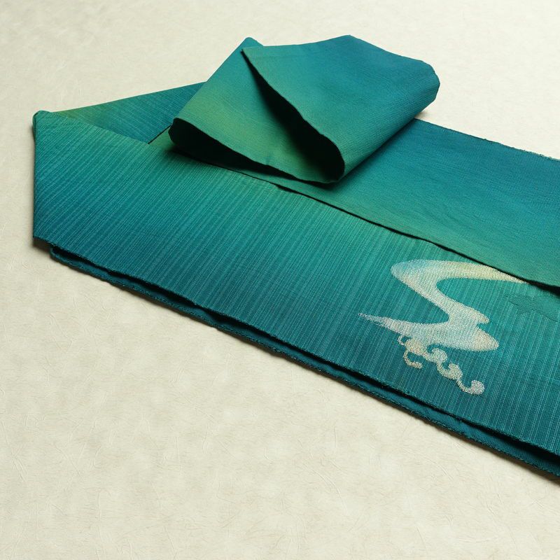 名古屋帯 太鼓柄 夏用 正絹 流水・波柄 名古屋仕立て なごや帯 リサイクル帯 帯 銀糸 緑・うぐいす色_画像21