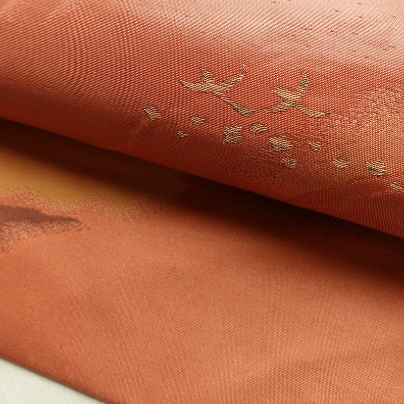 名古屋帯 六通柄 ふくれ織 正絹 幾何学柄・抽象柄 名古屋仕立て なごや帯 リサイクル帯 帯 橙_画像7