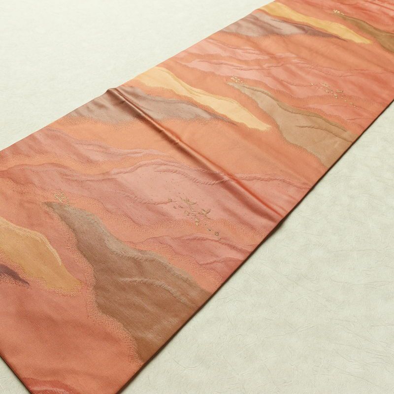 名古屋帯 六通柄 ふくれ織 正絹 幾何学柄・抽象柄 名古屋仕立て なごや帯 リサイクル帯 帯 橙_画像8