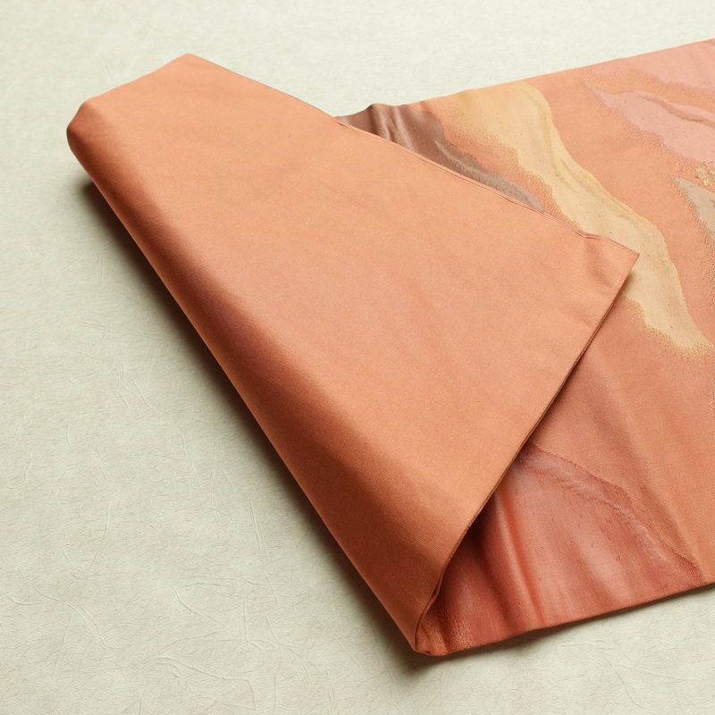 名古屋帯 六通柄 ふくれ織 正絹 幾何学柄・抽象柄 名古屋仕立て なごや帯 リサイクル帯 帯 橙_画像9