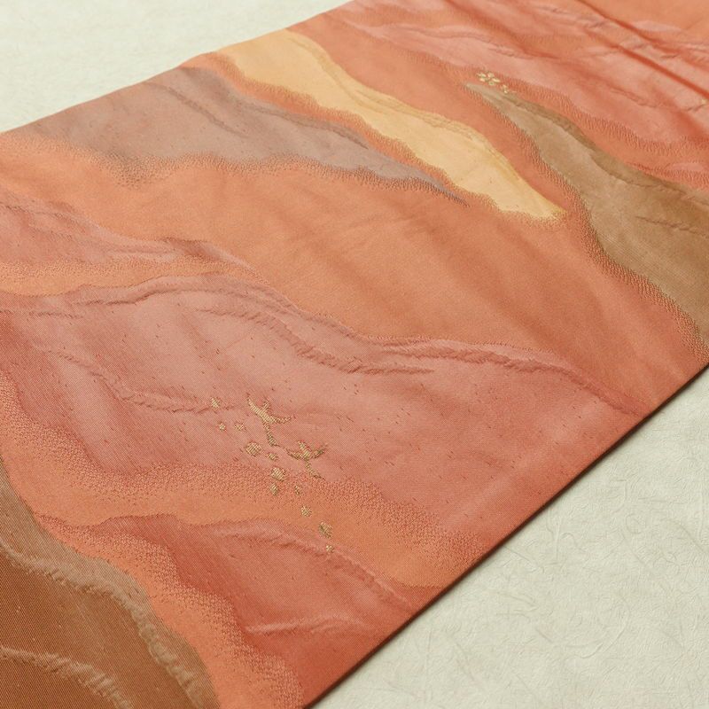 名古屋帯 六通柄 ふくれ織 正絹 幾何学柄・抽象柄 名古屋仕立て なごや帯 リサイクル帯 帯 橙_画像11