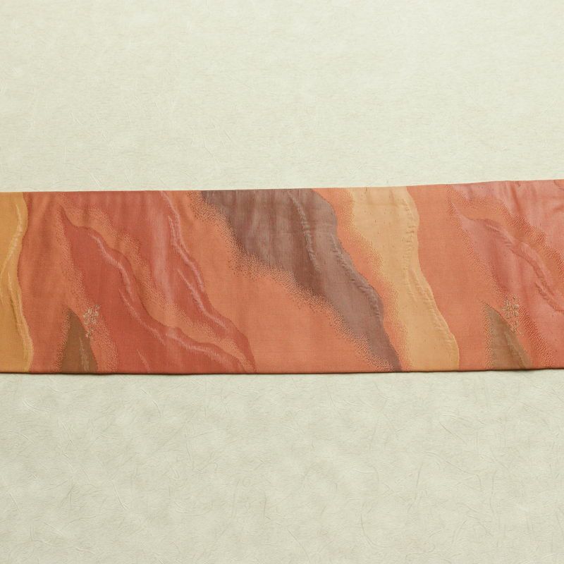 名古屋帯 六通柄 ふくれ織 正絹 幾何学柄・抽象柄 名古屋仕立て なごや帯 リサイクル帯 帯 橙_画像13