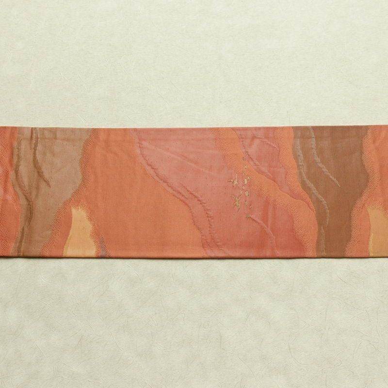 名古屋帯 六通柄 ふくれ織 正絹 幾何学柄・抽象柄 名古屋仕立て なごや帯 リサイクル帯 帯 橙_画像14