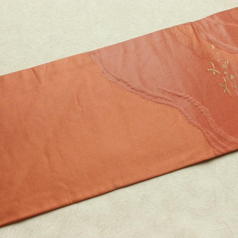 名古屋帯 六通柄 ふくれ織 正絹 幾何学柄・抽象柄 名古屋仕立て なごや帯 リサイクル帯 帯 橙_画像15