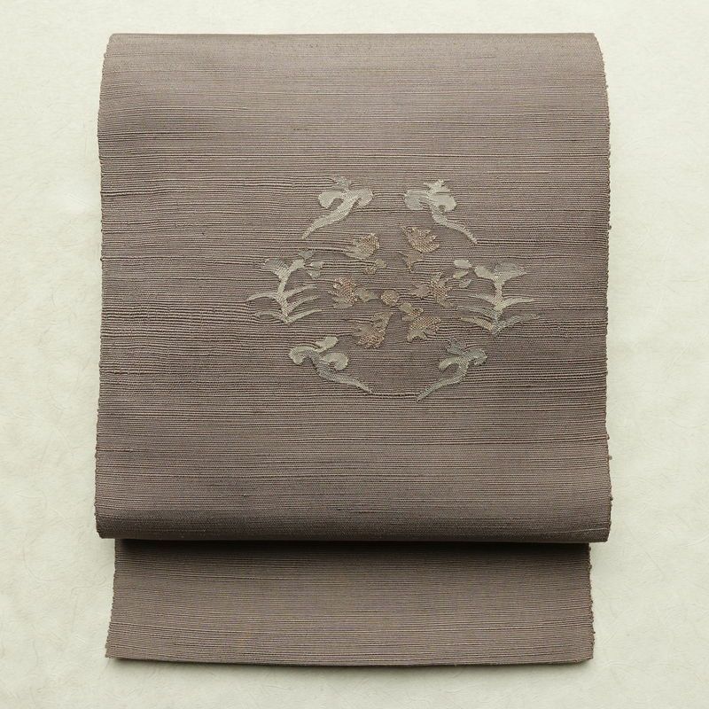 名古屋帯 太鼓柄 正絹 通し仕立て なごや帯 リサイクル帯 帯 シンプル 小豆・エンジ_画像1