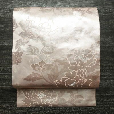 名古屋帯 六通柄 正絹 花柄 名古屋仕立て なごや帯 リサイクル帯 帯 引箔 ピンク