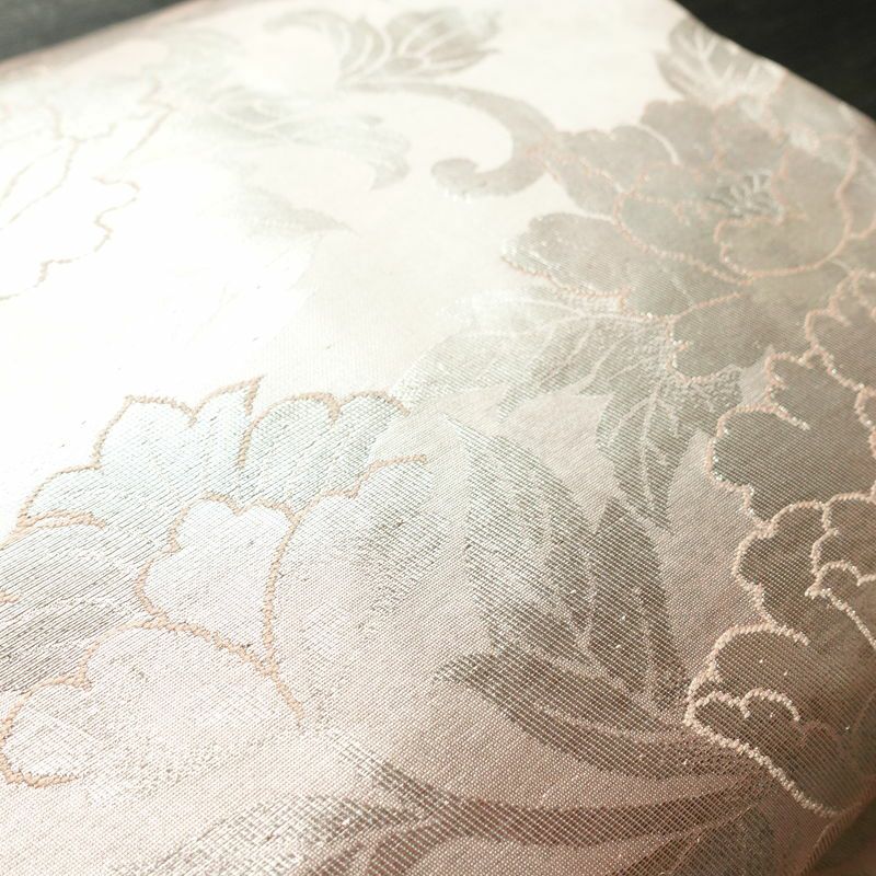 名古屋帯 六通柄 正絹 花柄 名古屋仕立て なごや帯 リサイクル帯 帯 引箔 ピンク_画像3