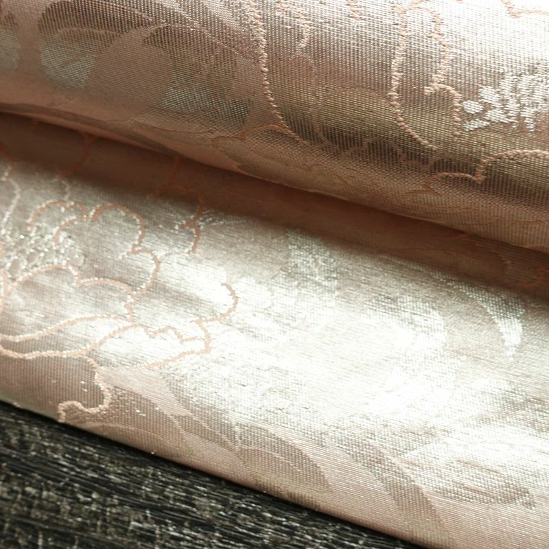 名古屋帯 六通柄 正絹 花柄 名古屋仕立て なごや帯 リサイクル帯 帯 引箔 ピンク_画像8