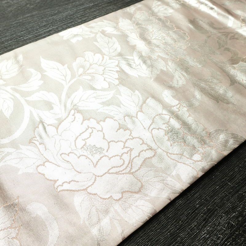 名古屋帯 六通柄 正絹 花柄 名古屋仕立て なごや帯 リサイクル帯 帯 引箔 ピンク_画像11