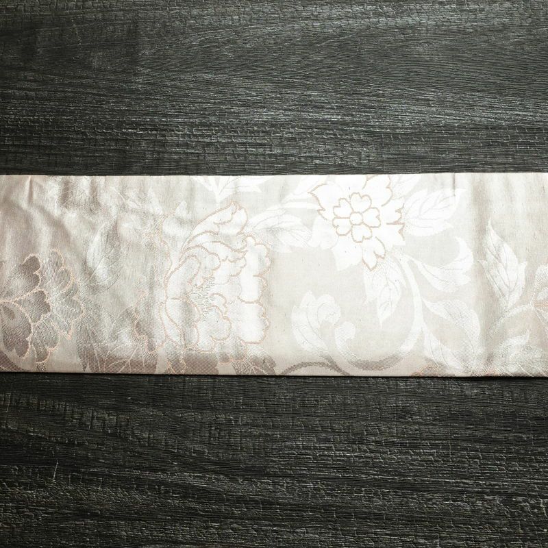 名古屋帯 六通柄 正絹 花柄 名古屋仕立て なごや帯 リサイクル帯 帯 引箔 ピンク_画像12