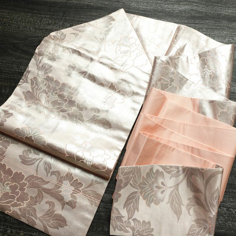 名古屋帯 六通柄 正絹 花柄 名古屋仕立て なごや帯 リサイクル帯 帯 引箔 ピンク_画像19