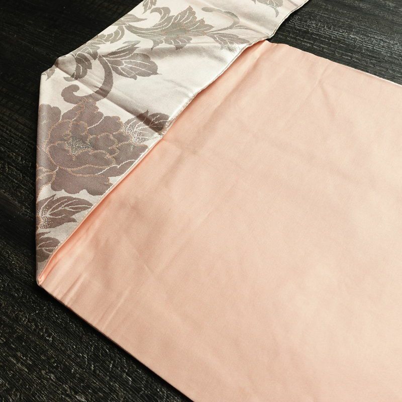 名古屋帯 六通柄 正絹 花柄 名古屋仕立て なごや帯 リサイクル帯 帯 引箔 ピンク_画像20