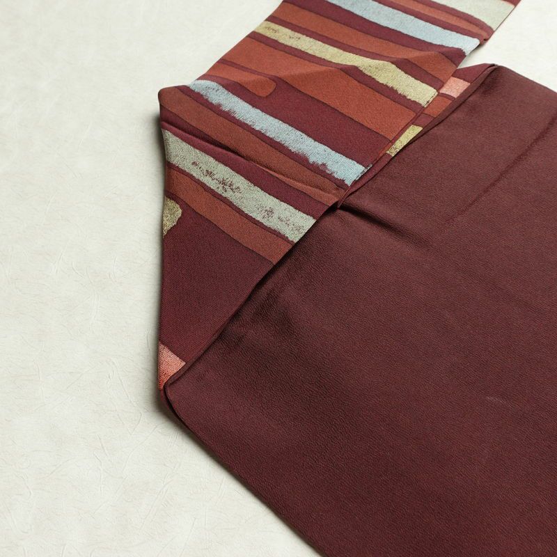 名古屋帯 全通柄 良品 正絹 幾何学柄・抽象柄 名古屋仕立て なごや帯 リサイクル帯 帯 モダン 小豆・エンジ_画像17