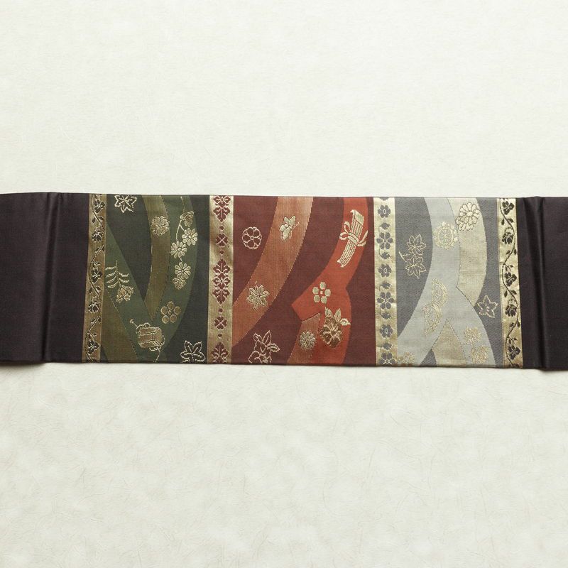 名古屋帯 太鼓柄 正絹 古典柄 名古屋仕立て なごや帯 リサイクル帯 帯 箔 多色使い_画像14