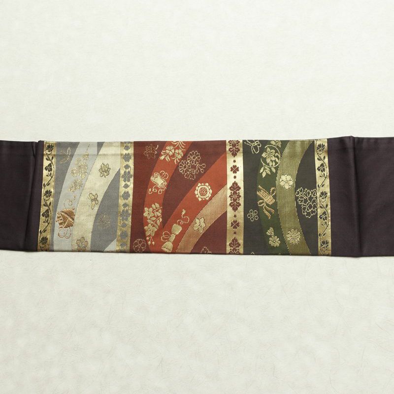 名古屋帯 太鼓柄 正絹 古典柄 名古屋仕立て なごや帯 リサイクル帯 帯 箔 多色使い_画像15