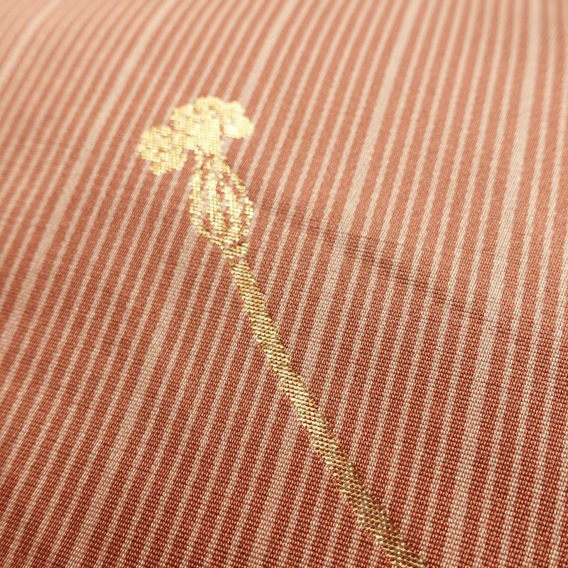 名古屋帯 六通柄 正絹 古典柄 名古屋仕立て なごや帯 リサイクル帯 帯 箔 金糸 小豆・エンジ_画像8