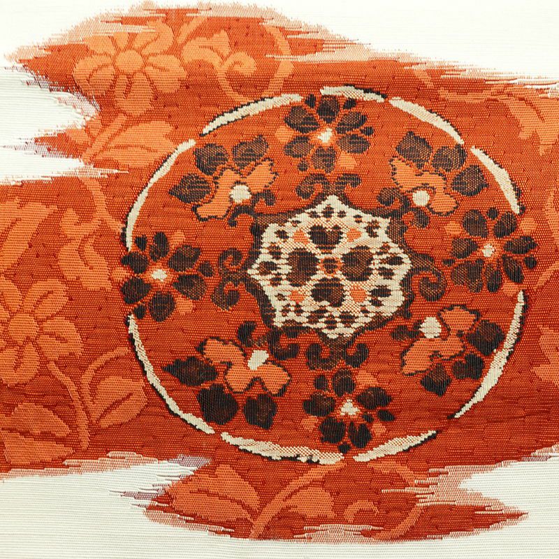 名古屋帯 太鼓柄 正絹 幾何学柄・抽象柄 松葉仕立て なごや帯 リサイクル帯 帯 白_画像2