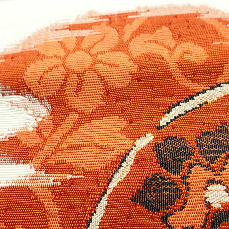 名古屋帯 太鼓柄 正絹 幾何学柄・抽象柄 松葉仕立て なごや帯 リサイクル帯 帯 白_画像6