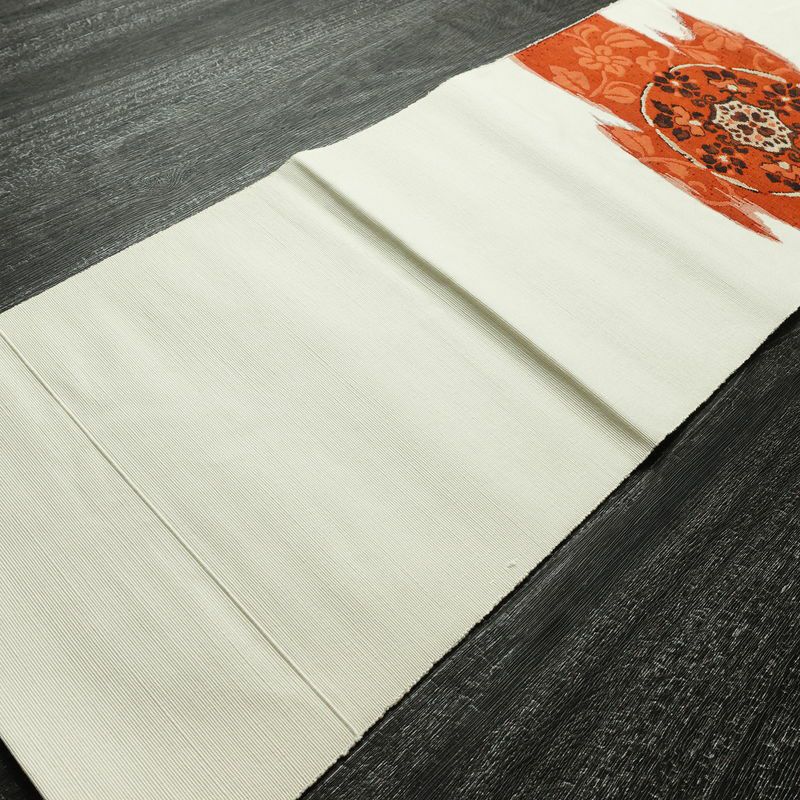 名古屋帯 太鼓柄 正絹 幾何学柄・抽象柄 松葉仕立て なごや帯 リサイクル帯 帯 白_画像9