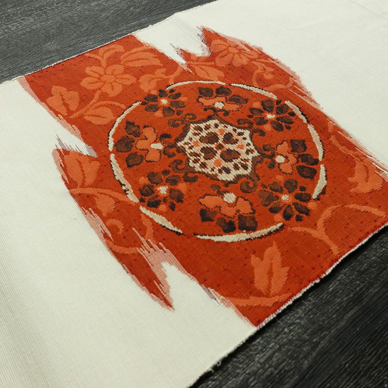 名古屋帯 太鼓柄 正絹 幾何学柄・抽象柄 松葉仕立て なごや帯 リサイクル帯 帯 白_画像12