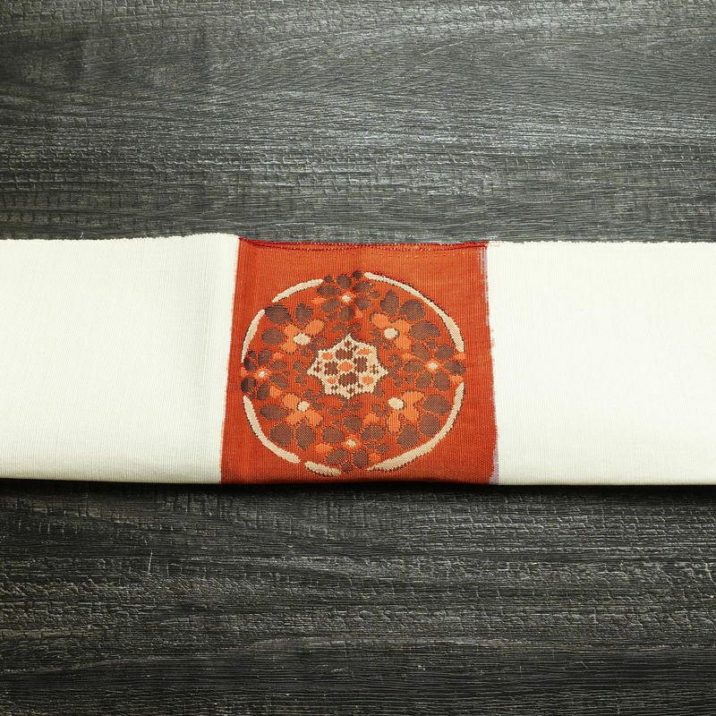 名古屋帯 太鼓柄 正絹 幾何学柄・抽象柄 松葉仕立て なごや帯 リサイクル帯 帯 白_画像17