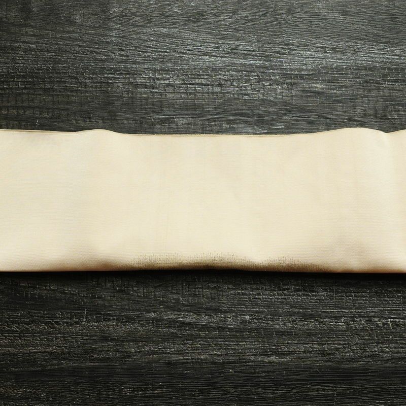 名古屋帯 太鼓柄 つづれ織 正絹 木の葉・植物柄 松葉仕立て なごや帯 リサイクル帯 帯 金糸 ベージュ_画像14