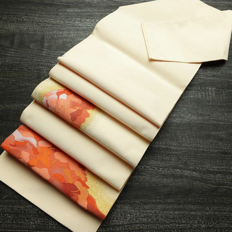 名古屋帯 太鼓柄 つづれ織 正絹 木の葉・植物柄 松葉仕立て なごや帯 リサイクル帯 帯 金糸 ベージュ_画像21