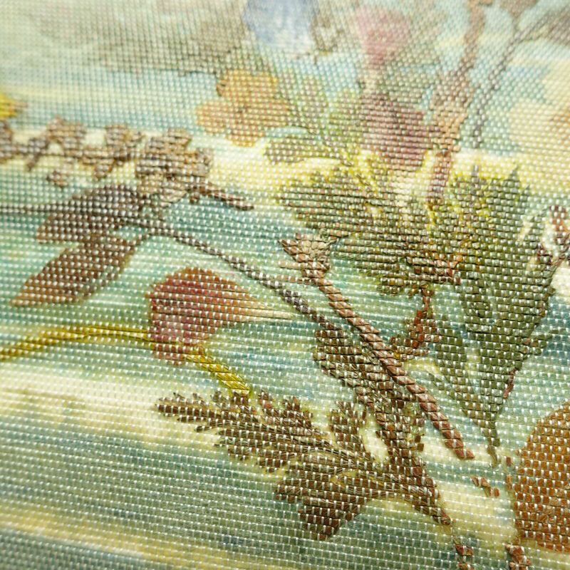 名古屋帯 押し花 太鼓柄 正絹 花柄 名古屋仕立て なごや帯 リサイクル帯 帯 モダン 洒落 白_画像6