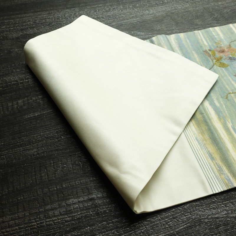 名古屋帯 押し花 太鼓柄 正絹 花柄 名古屋仕立て なごや帯 リサイクル帯 帯 モダン 洒落 白_画像11