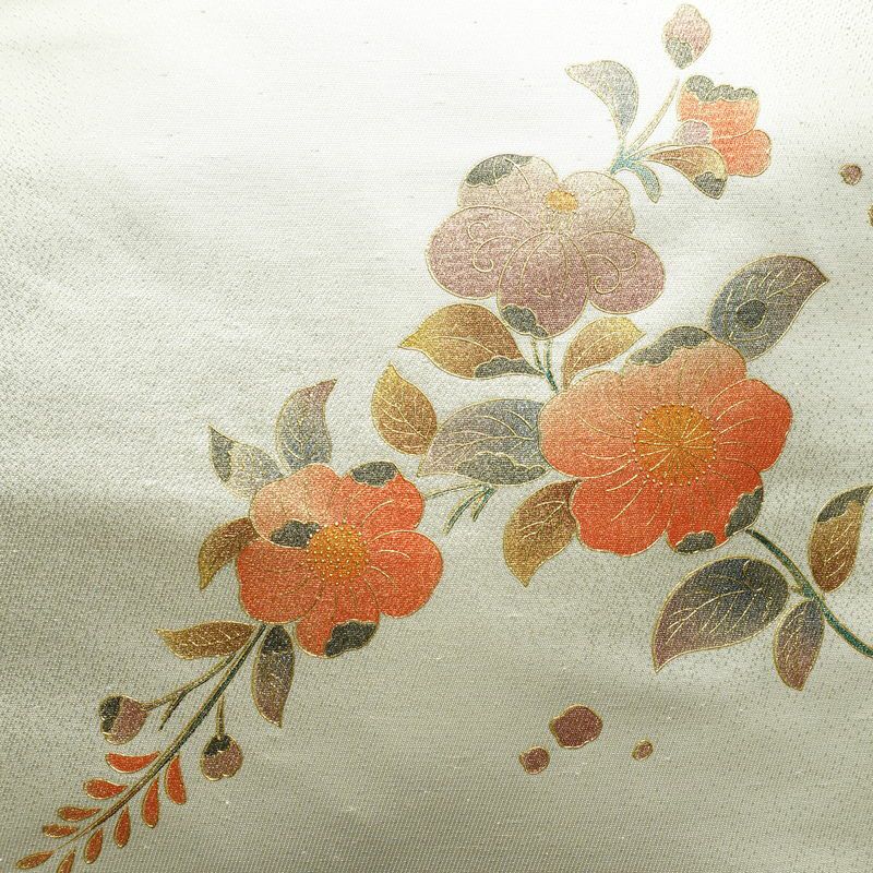 名古屋帯 太鼓柄 正絹 花柄 名古屋仕立て なごや帯 リサイクル帯 帯 箔 金彩 シンプル 金・銀_画像2