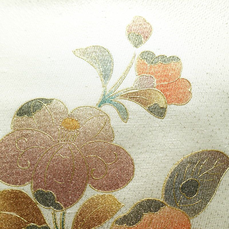 名古屋帯 太鼓柄 正絹 花柄 名古屋仕立て なごや帯 リサイクル帯 帯 箔 金彩 シンプル 金・銀_画像4