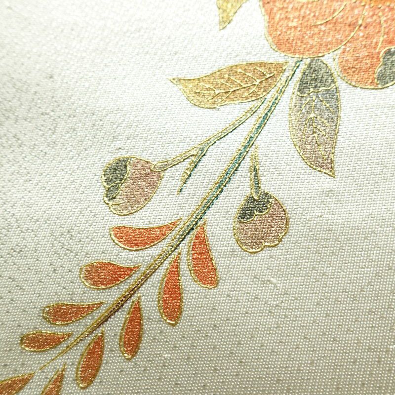 名古屋帯 太鼓柄 正絹 花柄 名古屋仕立て なごや帯 リサイクル帯 帯 箔 金彩 シンプル 金・銀_画像7