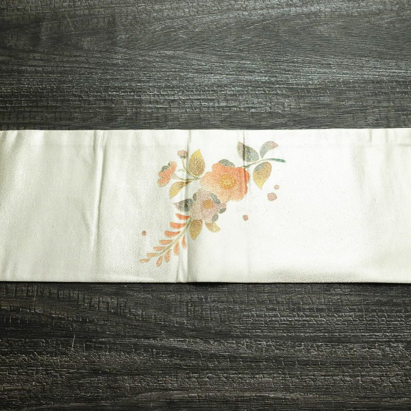 名古屋帯 太鼓柄 正絹 花柄 名古屋仕立て なごや帯 リサイクル帯 帯 箔 金彩 シンプル 金・銀_画像13