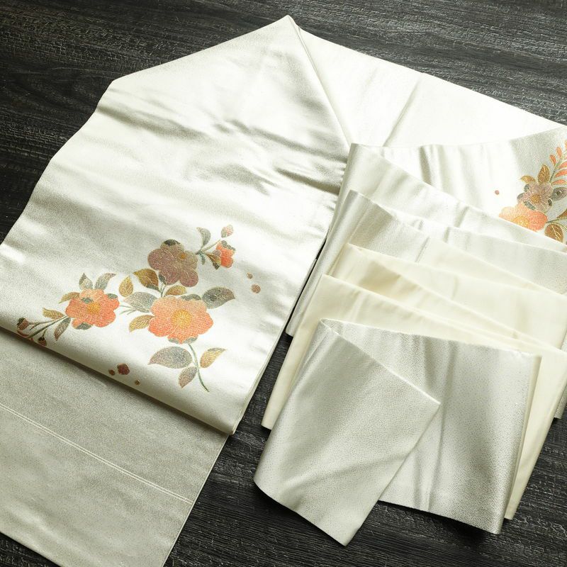 名古屋帯 太鼓柄 正絹 花柄 名古屋仕立て なごや帯 リサイクル帯 帯 箔 金彩 シンプル 金・銀_画像18