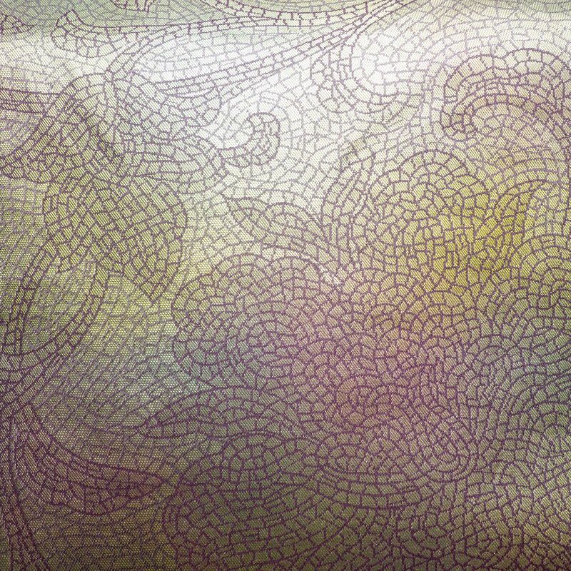 名古屋帯 六通柄 正絹 幾何学柄・抽象柄 名古屋仕立て なごや帯 比翼仕立て リサイクル帯 帯 箔 紫・藤色_画像2