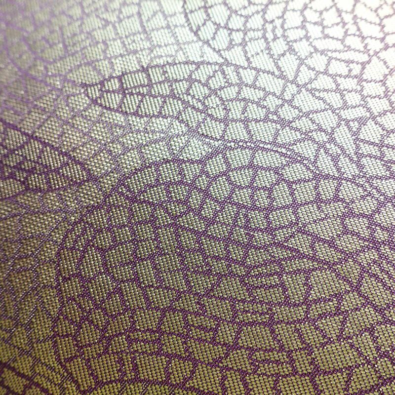 名古屋帯 六通柄 正絹 幾何学柄・抽象柄 名古屋仕立て なごや帯 比翼仕立て リサイクル帯 帯 箔 紫・藤色_画像7