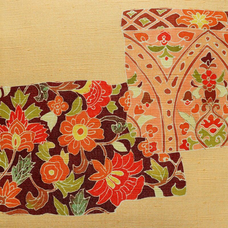 名古屋帯 太鼓柄 良品 しつけ糸付き 正絹 花柄 名古屋仕立て なごや帯 リサイクル帯 帯 金彩 モダン 橙_画像2