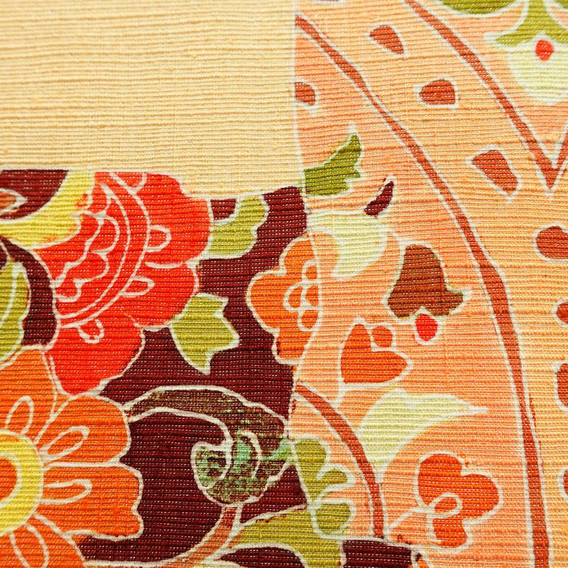 名古屋帯 太鼓柄 良品 しつけ糸付き 正絹 花柄 名古屋仕立て なごや帯 リサイクル帯 帯 金彩 モダン 橙_画像4