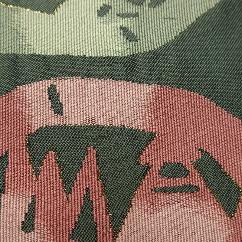 名古屋帯 太鼓柄 正絹 古典柄 名古屋仕立て なごや帯 リサイクル帯 帯 金糸 シンプル 緑・うぐいす色_画像4