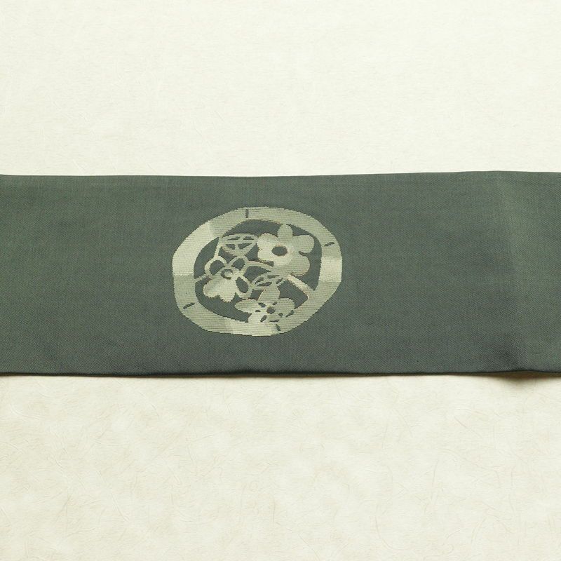 名古屋帯 太鼓柄 正絹 古典柄 名古屋仕立て なごや帯 リサイクル帯 帯 金糸 シンプル 緑・うぐいす色_画像13
