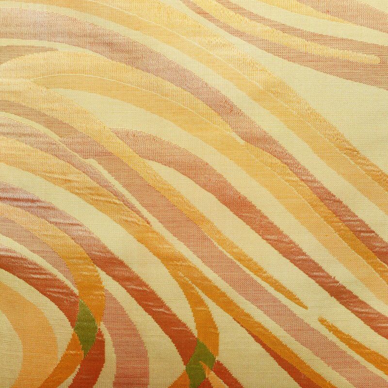 名古屋帯 六通柄 正絹 流水・波柄 名古屋仕立て なごや帯 リサイクル帯 帯 黄・黄土色_画像2