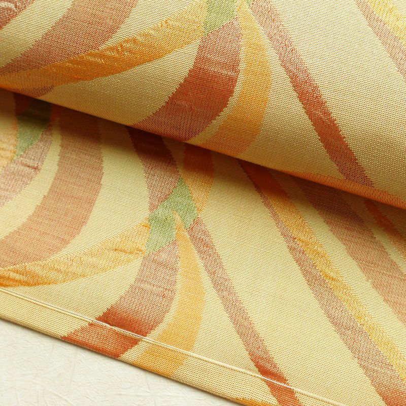 名古屋帯 六通柄 正絹 流水・波柄 名古屋仕立て なごや帯 リサイクル帯 帯 黄・黄土色_画像7