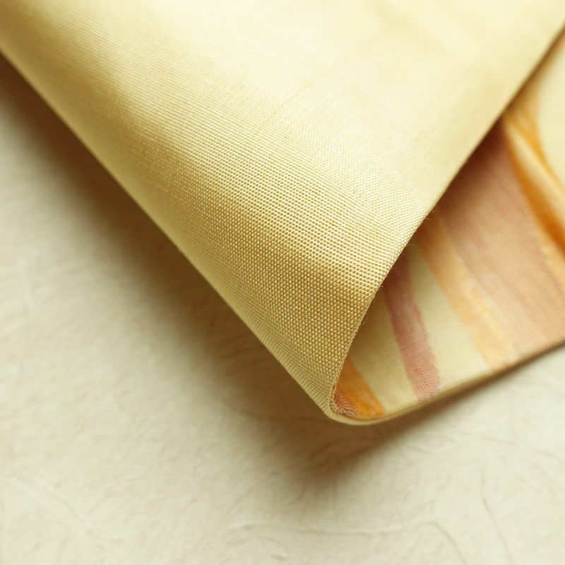 名古屋帯 六通柄 正絹 流水・波柄 名古屋仕立て なごや帯 リサイクル帯 帯 黄・黄土色_画像10