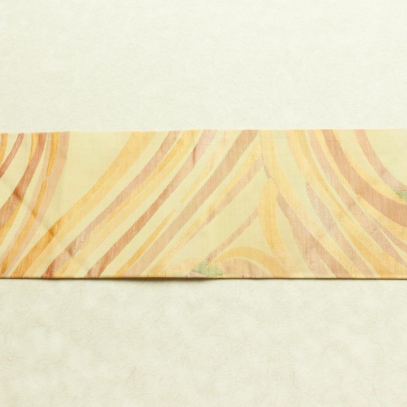 名古屋帯 六通柄 正絹 流水・波柄 名古屋仕立て なごや帯 リサイクル帯 帯 黄・黄土色_画像14