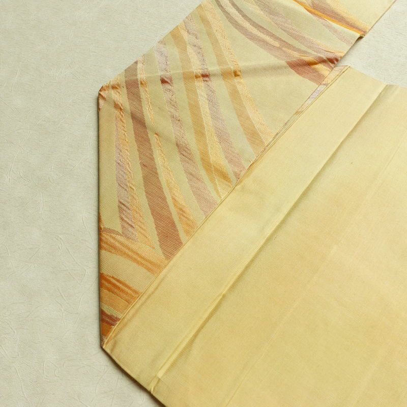 名古屋帯 六通柄 正絹 流水・波柄 名古屋仕立て なごや帯 リサイクル帯 帯 黄・黄土色_画像19