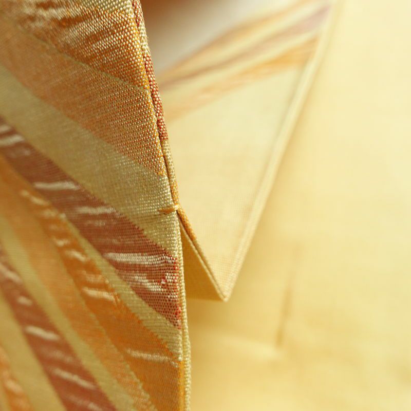 名古屋帯 六通柄 正絹 流水・波柄 名古屋仕立て なごや帯 リサイクル帯 帯 黄・黄土色_画像20