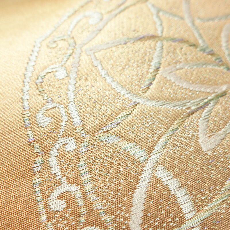 名古屋帯 太鼓柄 良品 正絹 幾何学柄・抽象柄 名古屋仕立て なごや帯 リサイクル帯 帯 ピンクベージュ ベージュ_画像5