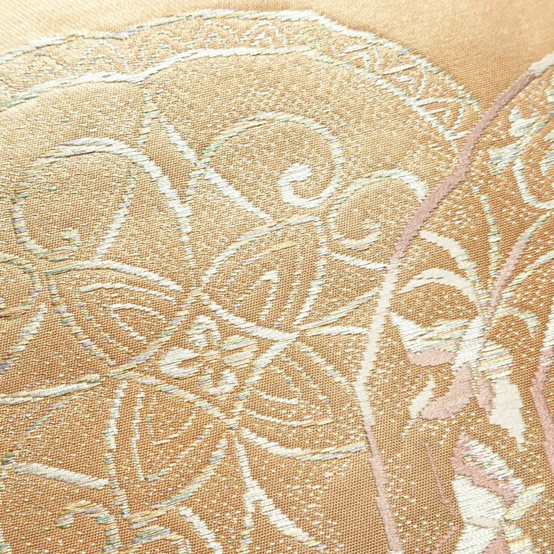 名古屋帯 太鼓柄 良品 正絹 幾何学柄・抽象柄 名古屋仕立て なごや帯 リサイクル帯 帯 ピンクベージュ ベージュ_画像6