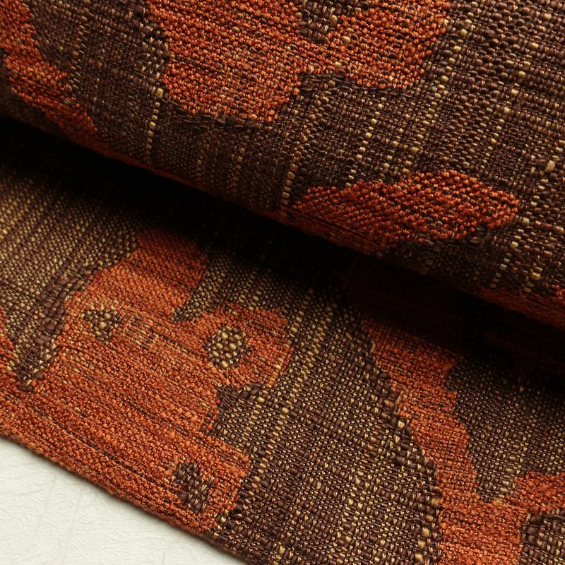 名古屋帯 六通柄 正絹 幾何学柄・抽象柄 松葉仕立て なごや帯 リサイクル帯 帯 紬地 茶_画像7