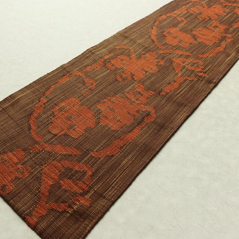 名古屋帯 六通柄 正絹 幾何学柄・抽象柄 松葉仕立て なごや帯 リサイクル帯 帯 紬地 茶_画像8